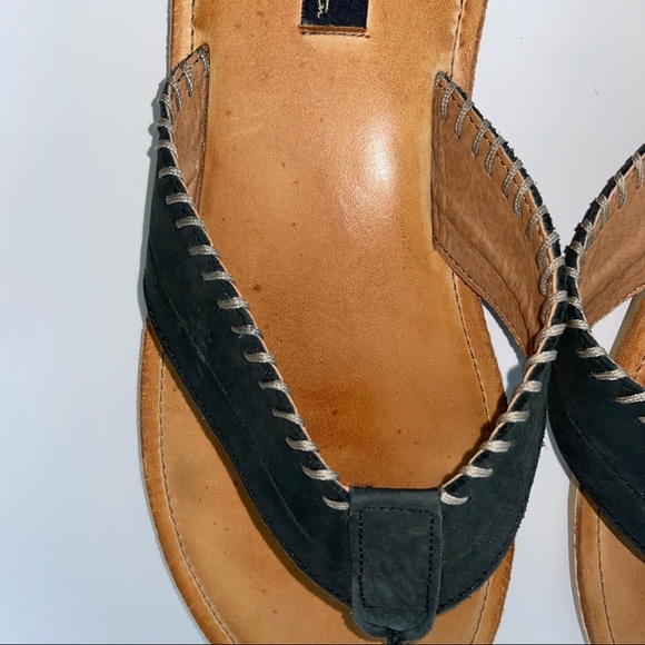 Pete Huntington Men’s Black Leather Flip Flops 9 - Picture 3 of 6